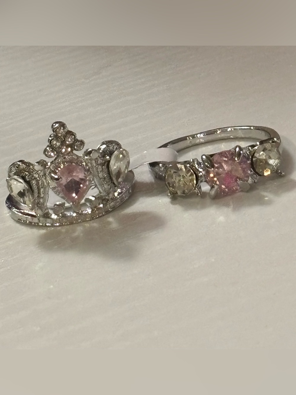 Silver Tone Pink Crystal Tiara and Pink Stone Ring Set